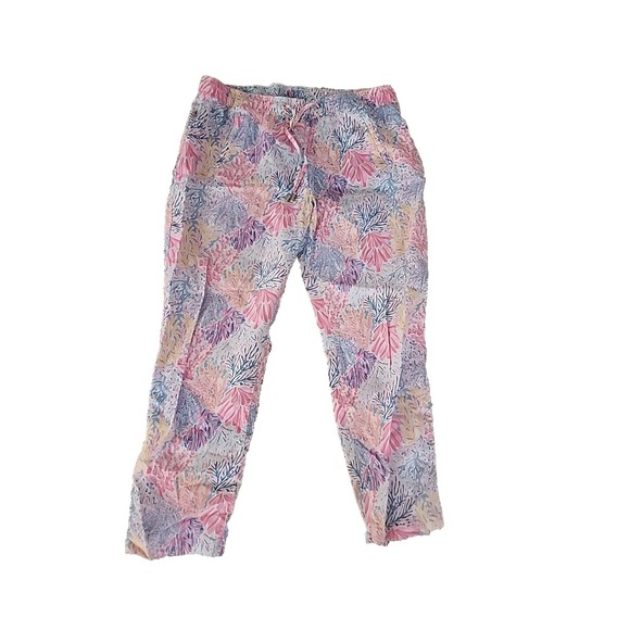 Lilly Pulitzer Pants Taron Linen Splash dance Pink Blue Coral Large - Picture 1 of 9